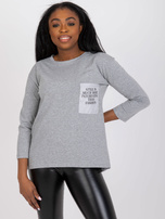 Szara melanżowa bluzka na co dzień z bawełny 