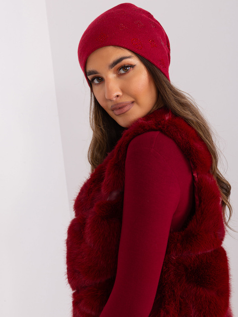 Hurtownia Bordowa damska czapka z dżetami