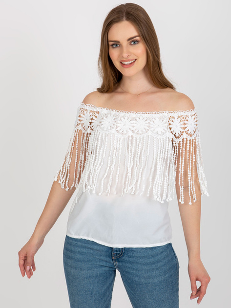 Hurtownia Biała damska bluzka hiszpanka z koronką