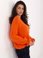 Pomarańczowy sweter z falbankami przy rękawach