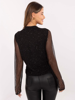 Czarna drapowana bluzka z aplikacjami