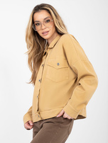 Camelowa jeansowa kurtka z zapięciem na guziki RUE PARIS 