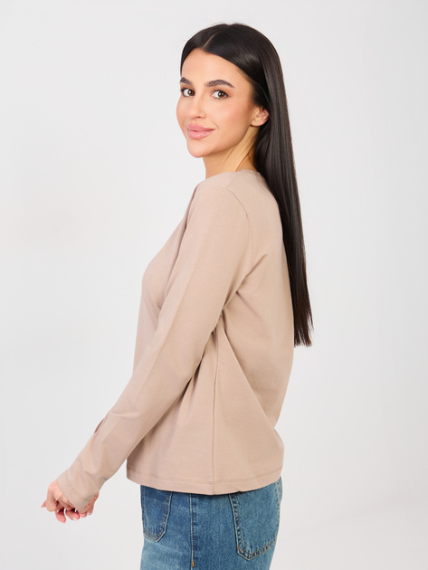 Ciemnobeżowa bluzka basic z okrągłym dekoltem RUE PARIS