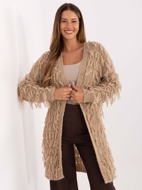 Beżowy damski kardigan przed kolano RUE PARIS