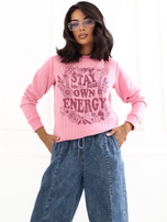 Pink ribbed sweatshirt with SUBLEVEL writings.