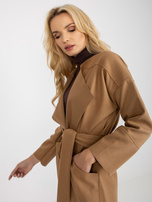 Hurt Camelowy cienki płaszcz z paskiem wiązanym OCH BELLA