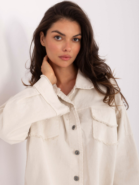 Jasnobeżowa jeansowa kurtka z kołnierzykiem RUE PARIS