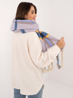 Hurt Jasnofioletowy gruby szal damski z frędzlami