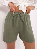 Khaki summer shorts made of muslin.
