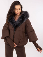 Brązowa puchowa kurtka z odpinanymi ściągaczami