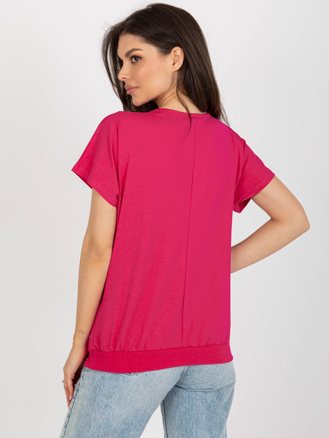 Hurt Fuksjowa bawełniana bluzka basic z dekoltem V