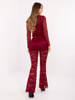 Bordowe koronkowe spodnie z wysokim stanem