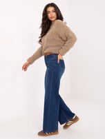 Dark blue women's straight leg jeans.
