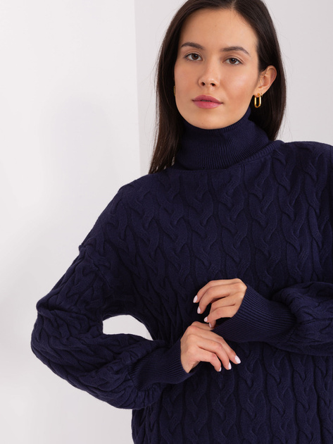 Hurtownia Granatowy sweter damski z golfem