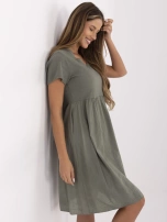 Khaki rozkloszowana sukienka z bawełny