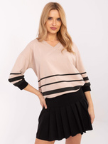 Hurt Beżowa damska bluzka z dekoltem w serek