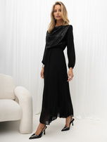 RUE PARIS Black evening dress with sequin top.