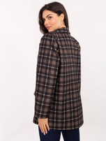 Czarno-camelowa damska marynarka w kratę 