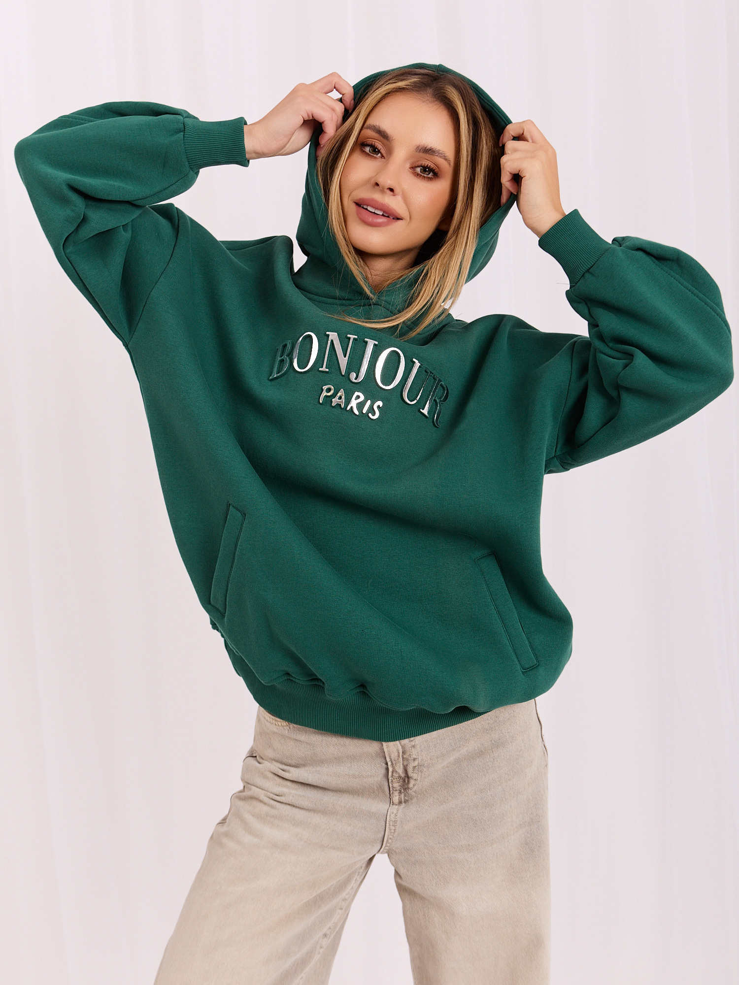 Dunkelgrüne Sweatshirt mit Taschen Lille RUE PARIS.