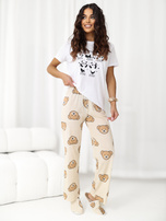 Ecru-beżowa dwuczęściowa piżama ze spodniami