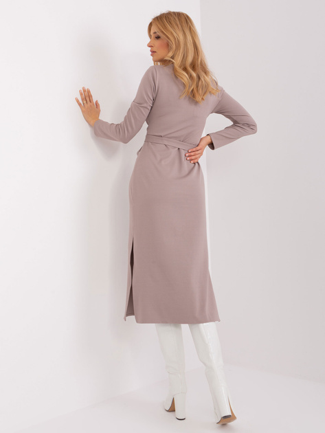 Hurt Ciemnobeżowa sukienka koktajlowa z paskiem