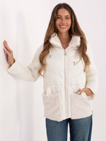 Ecru zimowa kurtka damska z kieszeniami 