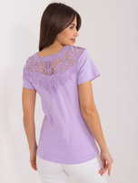 Hurt Liliowa  bluzka z koronką i krótkim rękawem 