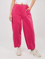 Fuksjowe sztruksowe spodnie marchewki RUE PARIS