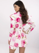 Biało-różowy elegancki kombinezon z szortami