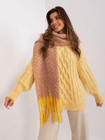 Hurt Żółto-różowy szal z frędzlami