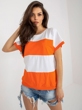 Hurt White-orange summer basic striped blouse.