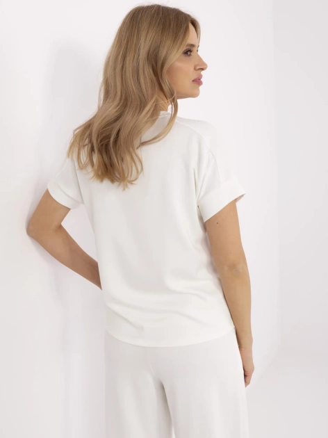 Ecru bluzka basic z okrągłym dekoltem