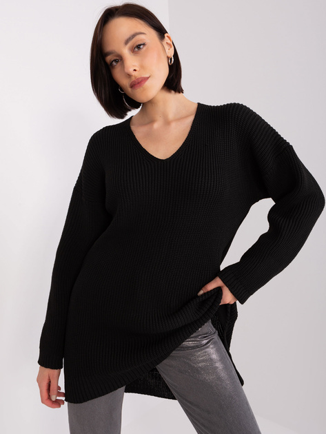 Hurt Czarna sukienka dzianinowa z dekoltem V