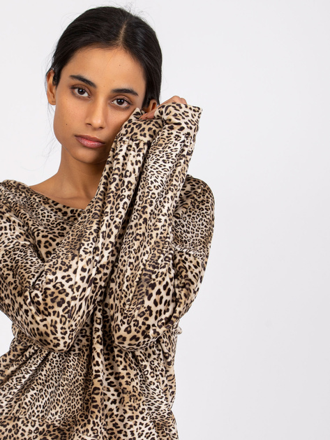 Beżowo-czarna bluzka welurowa w panterkę Reagan