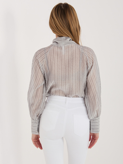 Szara elegancka koszula z wiązanym dekoltem