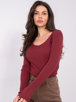 Bordowa dopasowana bluzka basic w prążek 