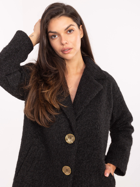 Czarny płaszcz boucle z ozdobnymi guzikami