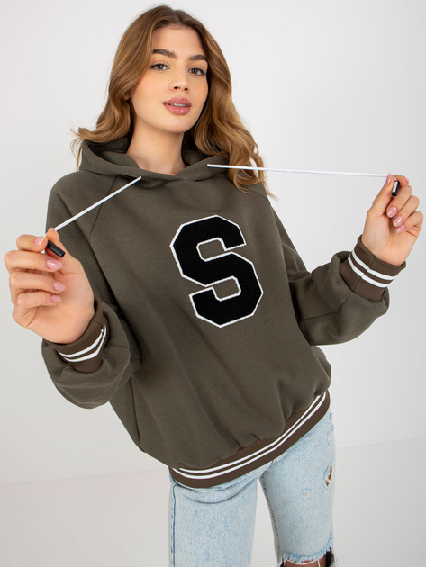 Hurtownia Khaki dresowa bluza z kapturem i literą S