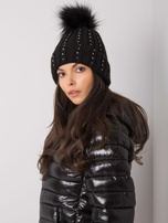 Black Winter Hat with Applique