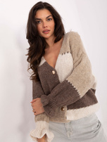 Ecru-beżowy rozpinany sweter z dekoltem V RUE PARIS