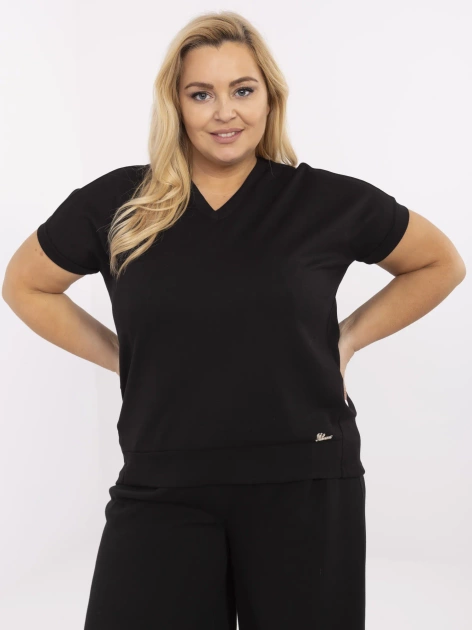 Czarna damska bluzka plus size z dekoltem V