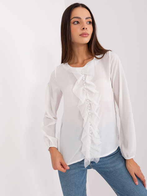 Hurt Ecru damska bluzka wizytowa z aplikacją