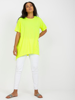 Hurt Fluo gelbe Viskose Tunika Plus Size mit kurzen Ärmeln.