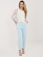 Jasnoniebieskie materiałowe spodnie z wysokim stanem