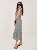 Black plaid midi dress.