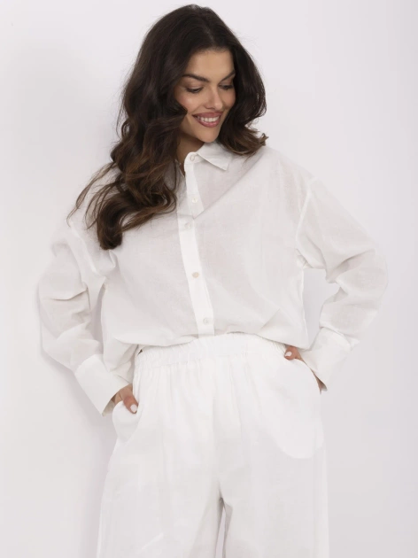 Ecru letni komplet damski z rozpinaną koszulą