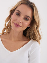 Ecru krótka bluzka basic w prążek