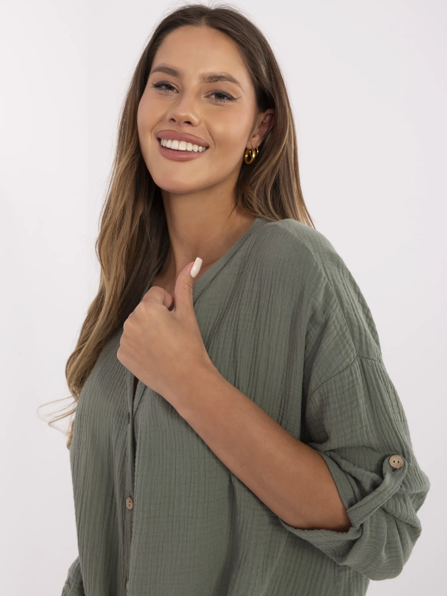 Khaki cotton women's shirt made of muslin.