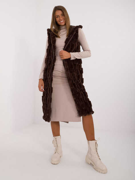 Hurt Ciemnobrązowa długa kamizelka futrzana z suwakiem