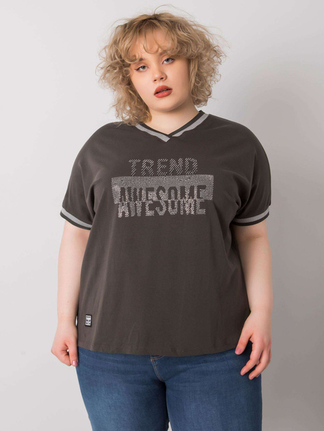 Ciemna khaki bluzka plus size z aplikacją Billi